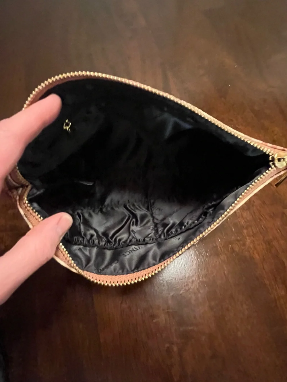 Vince Camuto Pink and Beige Snake-Print Cosmetic Pouch with Gold Hardware